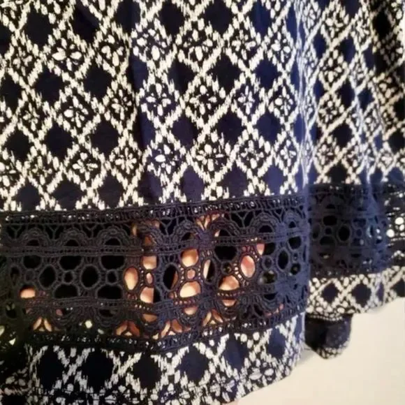 Ann Taylor Loft Navy 100% Cotton Argyle‎ Crochet Accent Tank Top  SZ L EUC - Picture 7 of 12